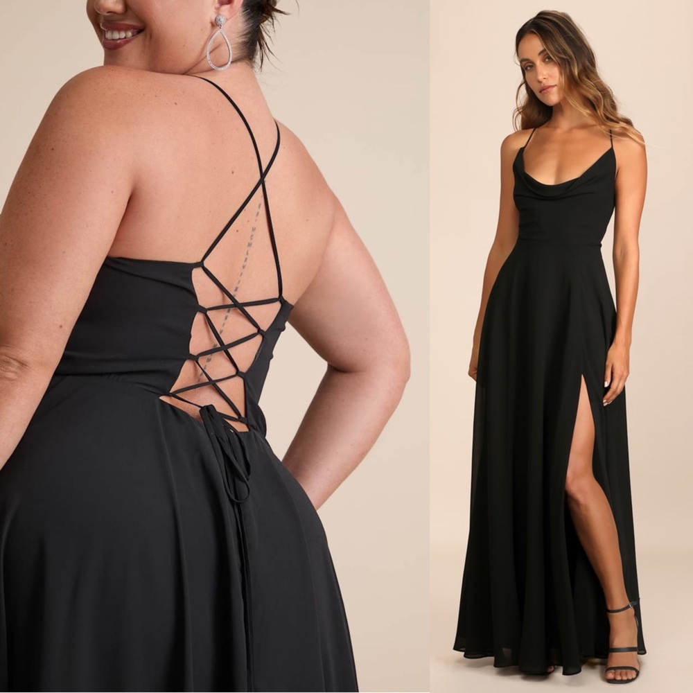 NWT LULUS Chiffon Draped Neck Lace Up Corset Back Formal Wedding Guest Dress XL - Picture 4 of 9